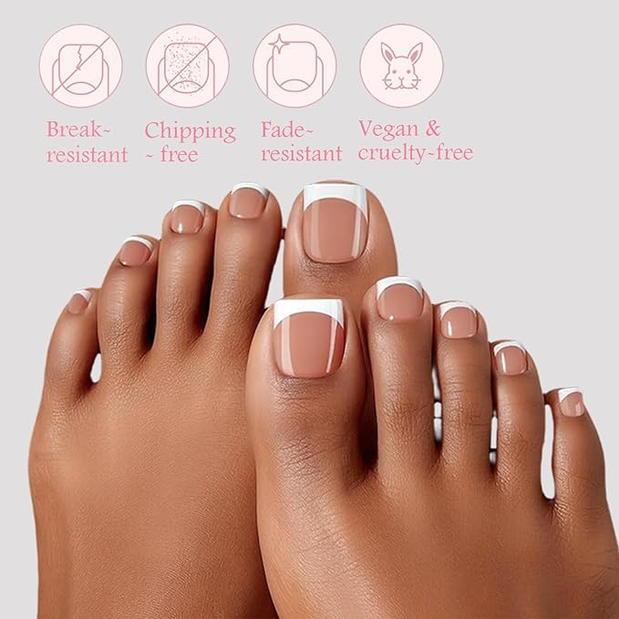 150pcs French Tip Press on Toenails Short Square, Brown Press On Nails White French Toe Nail Tips for Women, Soft Gel Fake Toe Nails, Acrylic Nails Soak off Nail Home DIY 15 Size