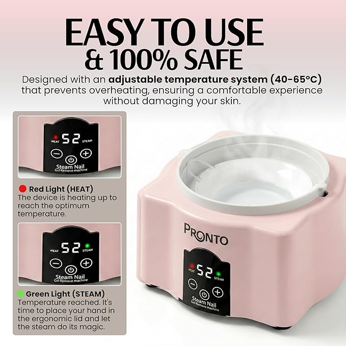 Pronto Electric Nail Soaking Bowl, Nail Steamer for Acrylic, Dip and Gel Removal, Acetone Steamer Nails Soak Off and Nail Polish Remover Machine for Gel Nail Polish Acrylic Steamer Remover, Pink