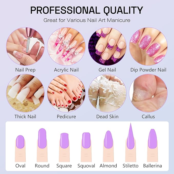 30PCS Cuticle Nail Drill Bits Set with Holder Case, Professional 3/32 Inch Diamond Nail Bits Kit for Nail Drill Machine, Manicure Pedicure Remover Tools Efile Tip for Acrylic Gel Nails, Salon Home