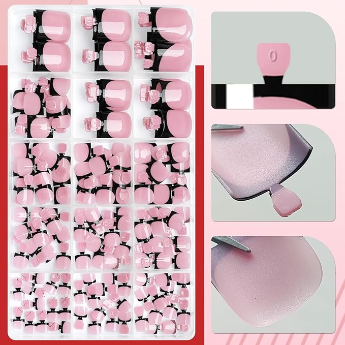 150pc French Tips Press on Toenails Women Toe Nail Press ons, Black French Tip Toe Press on Nails Fake Toenails Square Fake Toes Nail Tips Glue on Toenail Stick Acrylic Toes Nails Kit with Glue Tab