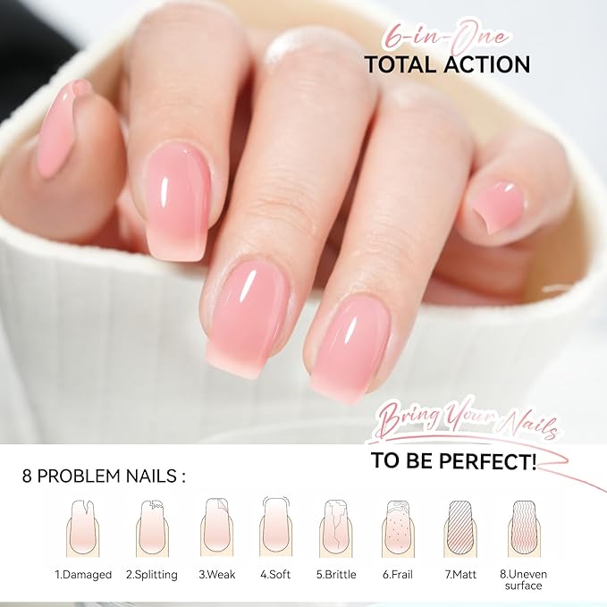 Nail Growth and Strengthener for Damaged Nails: Soft Pink Gelike EC Natural Nail Hardener Extra Strong and Growth - Long Lasting Nail Repair for Damaged Nails for Daily Work Home Salon