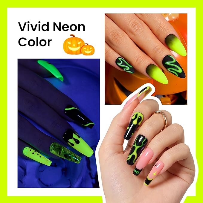 Beetles Gel Nail Polish – Luminous Yellow Glow in the Dark Green Gel Polish, Noctilucent Green Luminous Color Soak Off U v LED Lamp DIY Manicure 0.5Oz