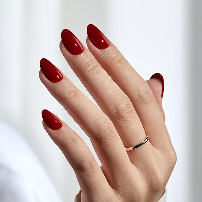 BTArtbox Press On Nails Short - Valentines Red Press on Nails Short Oval Nails Fake Nail with Nail Glue, Fit Perfectly, Reusable Glue On Nails in 16 Sizes, Cardinal