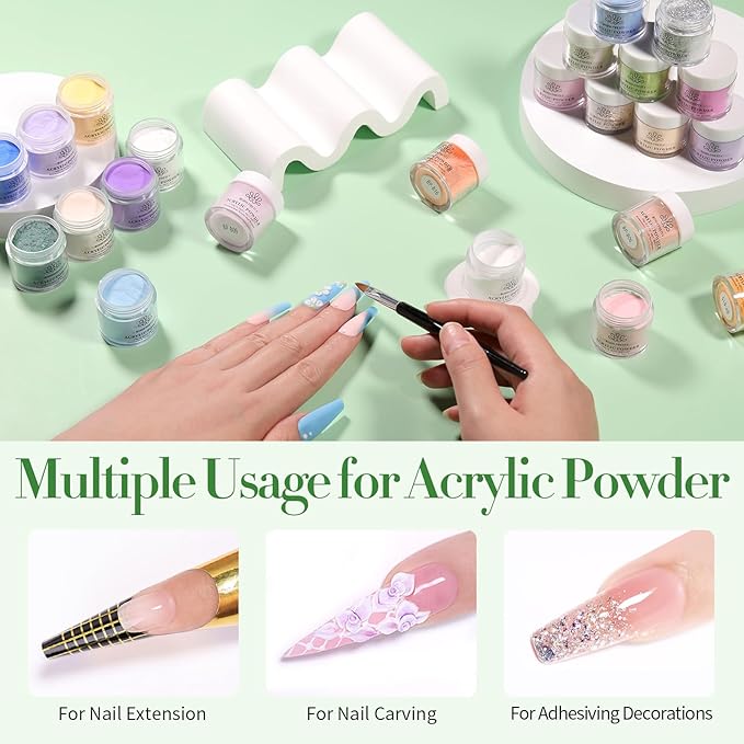 Born Pretty Acrylic Powder Set 36 Colors Spring Summer Acrylic Nail Powder Nude Pink Red Green Blue Purple Yellow Professional Polymer 3D Nail Art Kit for French Extension Carving Valentines Day Gift
