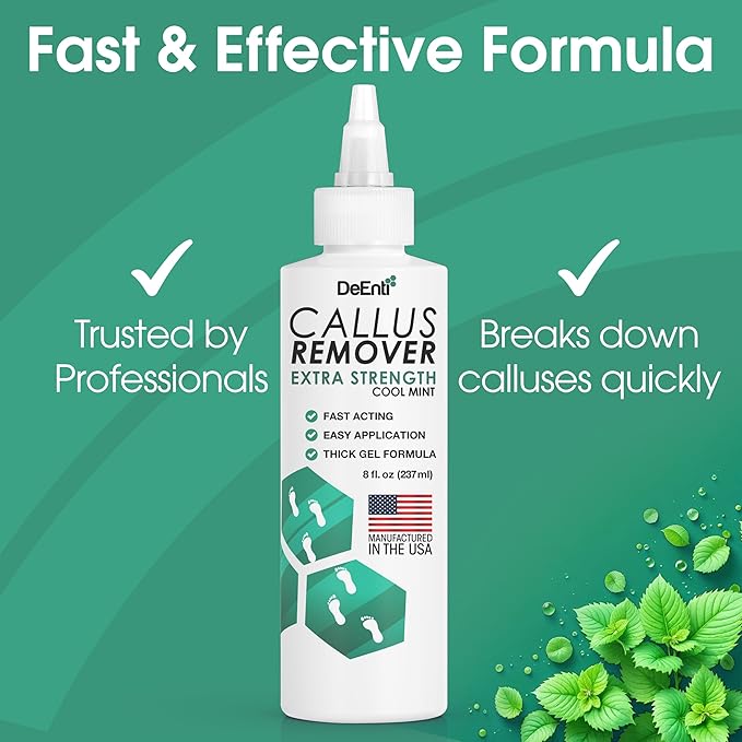 Callus Remover for Feet, Extra Strength Foot Callus Remover Gel, 8oz Salon Grade Home Pedicure Supplies for Dry Skin, Cracked Heel, Professional Strength Foot Care, Cool Mint
