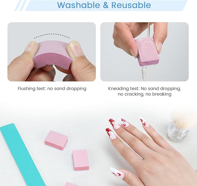 Nail Buffer Block, 100 PCS Mini Buffers, 2 Way Coarse Medium Grit 100/180, 1.3 inches Small Buffing Kits for Nail Gel Polish, Acrylic & Press-On Nails Prep, Pedicure & Manicure, Pink