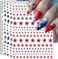 4th of July Nail Stickers, Red Blue White Star for Independence Day Patriotic Nail Decals, 3D Design Self-Adhesive USA Flag Star Nail Art (6 Sheets)