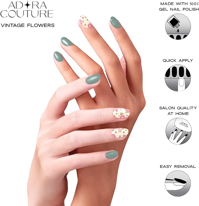 Semi Cured Gel Nail Strips with 30 Pieces - Salon Quality Manicure Kit for Women Easy Application Wraps Includes Prep Pads Nail File Wooden Stick, UV Light Required (M Vintage A)