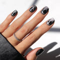Valentines Day Glamnetic Press On Nails - Midnight Romance | Short Squoval Black Fake Nails with Magnetic Cat-Eye Design & Finish, Salon Quality | 15 Sizes - 30 Nail Kit with Glue