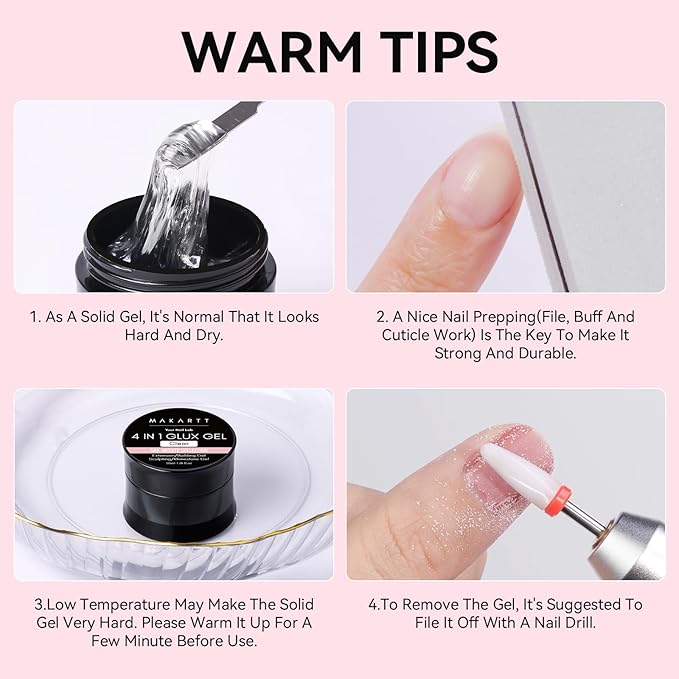 Makartt 3D Gel Nail Art: 50g 3D Nail Gel Clear Non-sticky 3d Sculpting Gels, 4-in-1 Solid Gels Builder for Extension, UV Glue for Acrylic Tips, Rhinestones & 3d Carving for Home Salon DIY