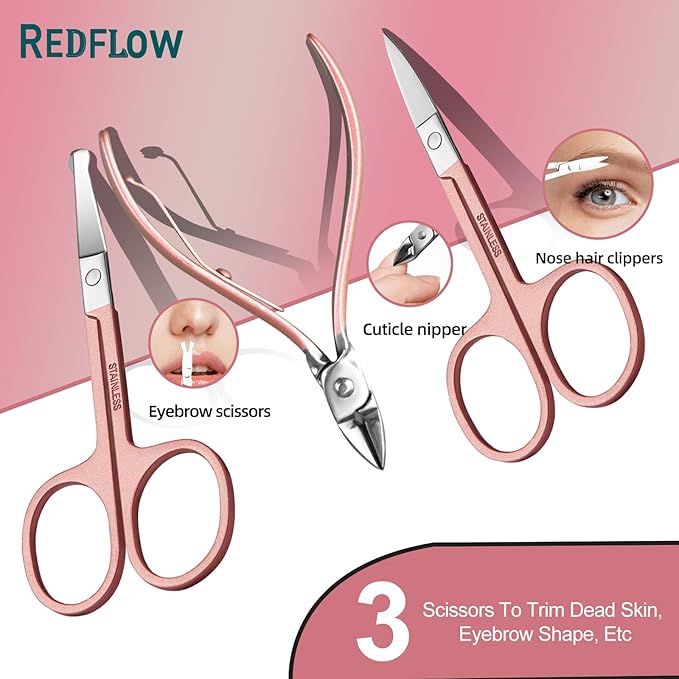 Manicure Set 30 in 1 Nail Clipper set, REDFLOW nail clippers, fingernail & toenail clippers, Manicure Tools, pedicure tools, Suitable for Travel Manicure Kit, Nail Set Kit With Everything Profe