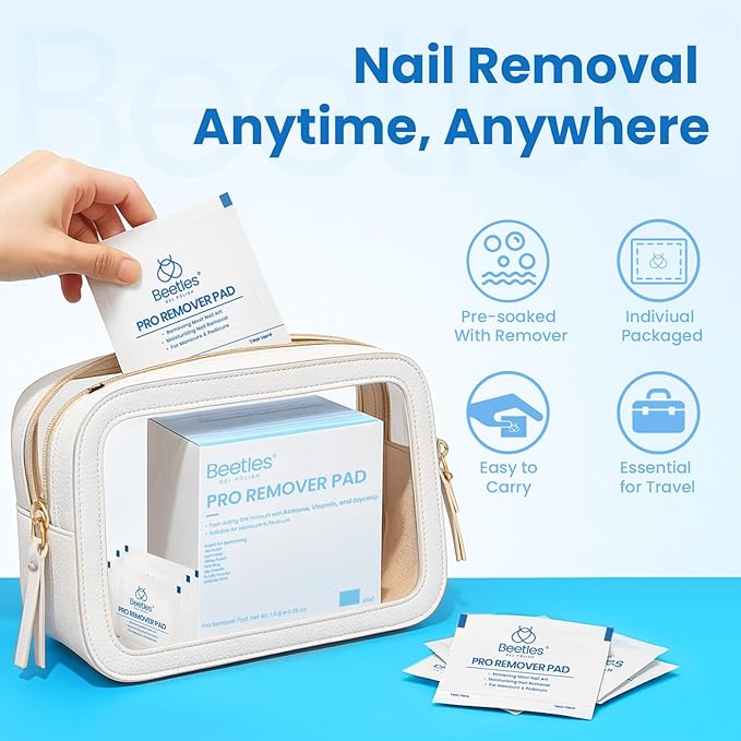 Beetles Nail Polish Remover Pads - 150Pcs Individually Wrapped Pro Remover Pads, Wipes Easily & Quickly Milk Flavor Fragrance for Manicure Gel Polish Remover Portable Set
