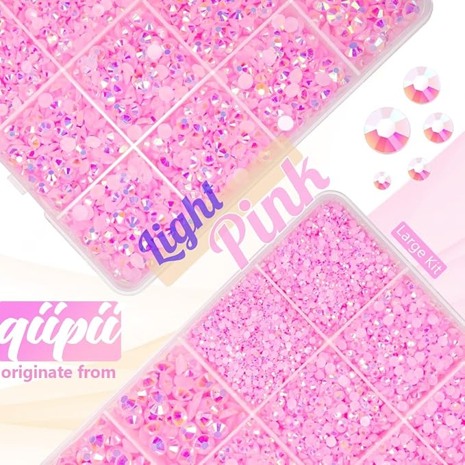 Light Pink AB Resin Rhinestones w B7000 Glue for Bedazzling Crafting 2mm-6mm Flatback Jelly Stones Diamonds Gems Bedazzler Kit Charms for Nails Face Eyes Makeup Tumblers Bottles Crafts Shoes