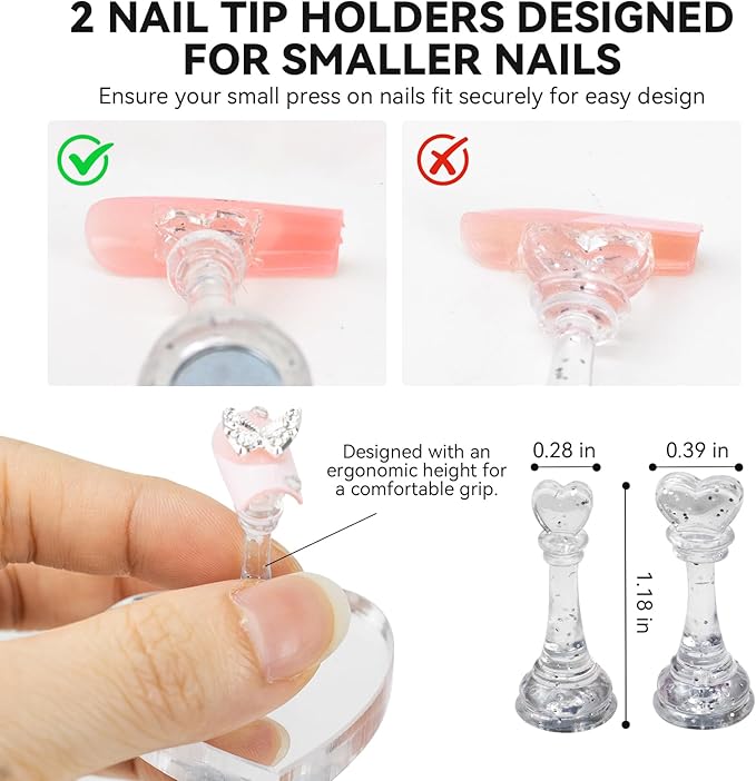 Nail Stands for Press On Nails Painting Display Practice, Powerful Magnetic Nail Tip Holders for Diy Design, Heart Nail Art Stand with 200 PCS Double-Sided Tapes Home Salon Use (Silver)