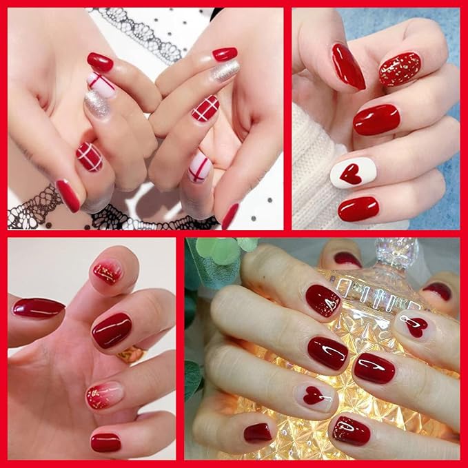 DANNEASY 16 Sheets Valentine's Day Nail Polish Strips for Women Red Nail Wraps Gel Nail Strips Self Adhesive Nail Polish Stickers Fingernails Nail Art Design with Nail File, Cuticle Stick