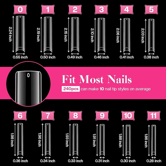 No C Curve Nails: Non-C Curved Nail Tips Straight Tapered Square Extra Long Professional Half Cover Fake Nail for Acrylic Salons Home DIY