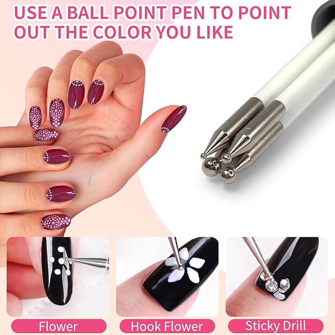 Nail Dotting Pen in Ballpoint Pen Design, Tiny Paint Brushes Liner Brush for Nails Gel, Uv Gel, Rhinestone Precision Tools for Manicure DIY,YGJ-010