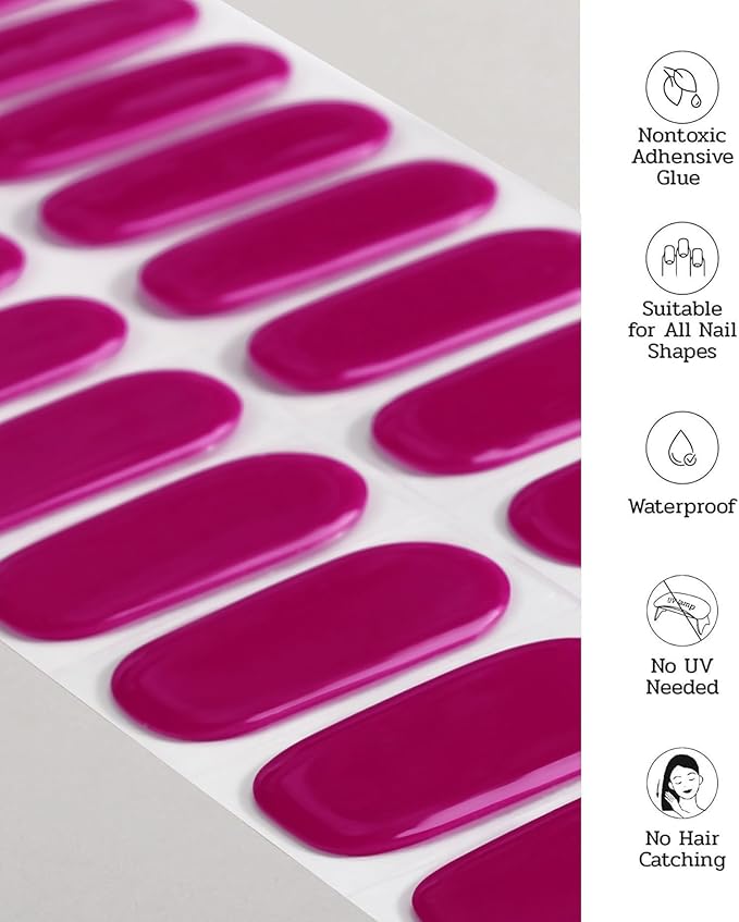 Nail Polish Strips (No UV Lamp Needed) - 22 Pcs Salon Quality Gel Nail Stickers - Long Lasting Wraps (Neon Pink Allure)