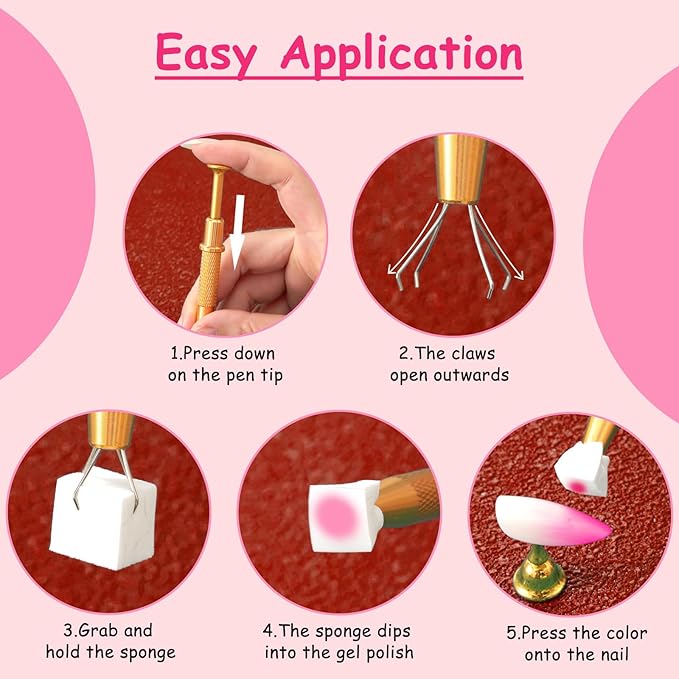300-Piece Colorful Cube Nail Sponges for Ombre, 1 Gold Metal Clip Pens for Grabbing Nail Art Sponge, 1 Ombre Nail Brush for Nail Art