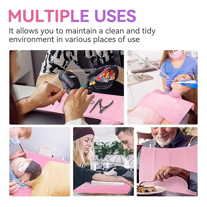Makartt Disposable Nail Mats: 20 Pcs Foldable Nail Paper Towels for Table Acrylic Practice Sheet 3 Ply Waterproof Nail Art Table Mats Clean Pads for Salon Manicure Tattoo Pink