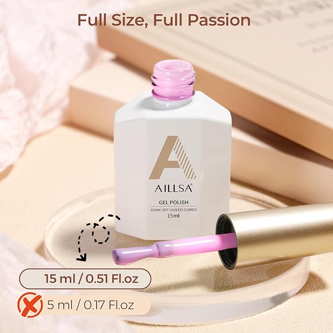 AILLSA Baby Pink Gel Nail Polish Lilac Whisper Jelly Gel Polish Sheer Light Neutral Translucent Nude Gel Polish Long Lasting Color Soak Off U V Gel for French Manicure Nail Art at Home 0.51 Oz