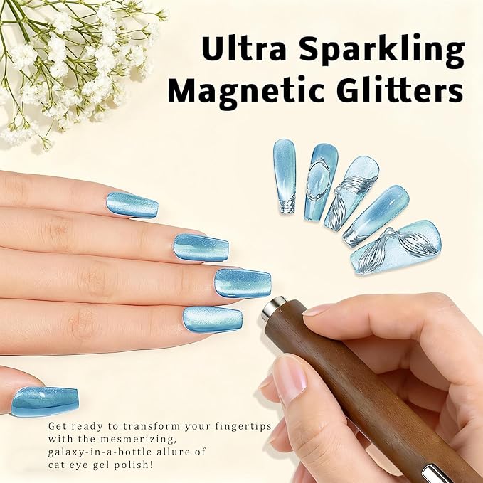 Gel Nail Polish Set, Cat Eye Gel Polish Kit, Holographic Magnetic Shimmer Glitter Purple Pink Red Blue Green Gray Aurora Nail Art, Manicure Salon DIY Gifts, Soak Off, UV/LED Cured (9 Colors H)