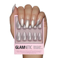 Glamnetic Press On Nails - Oslo Fake Nails | Short Almond Silver Shimmer Nails with a Cat Eye Finish | 15 Sizes - 30 Nail Kit with Glue