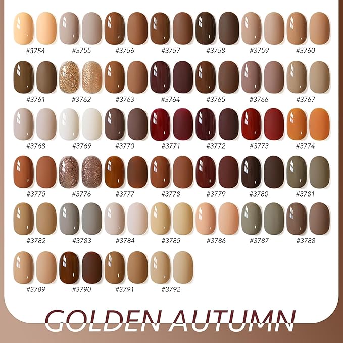 GAOY 42 Pcs Gel Nail Polish Kit, Fall Brown Red Glitter Colors Gel Nail Polish Set with Glossy & Matte Top Coat and Base Coat for Salon and DIY Manicure at Home