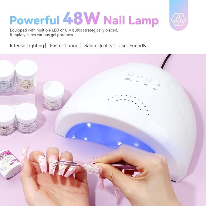 Saviland Acrylic Nail Kit with Everything: 10 Colors Acrylic Powder Clear Liquid Monomer 48W Nail Lamp 20000RPM Nail Drill Complete Tools Home Manicurist Nail Extensions
