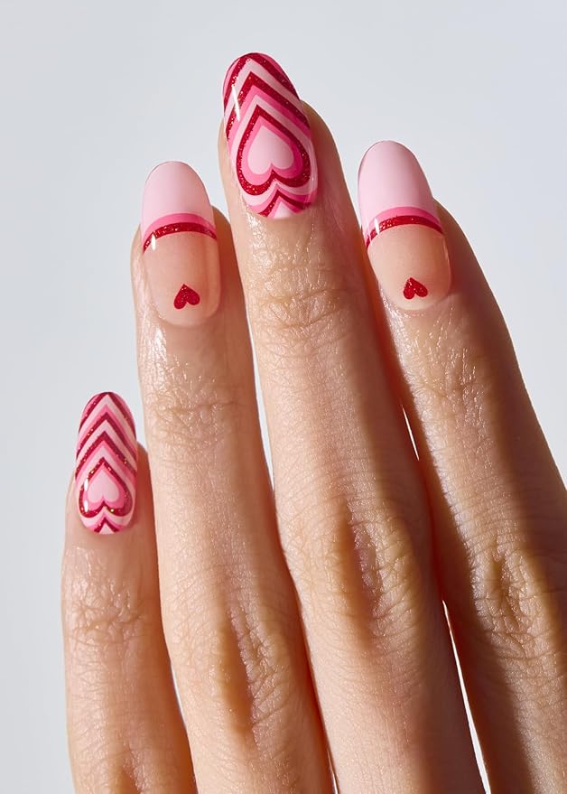 ohora Semi Cured Gel Nail Strips (N Love Puff) - Salon-Quality Valentines Nails, Works with Any Lamps, Long Lasting, Easy to Apply & Remove, Chip Resistant