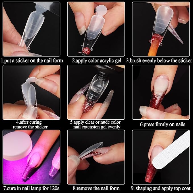 Poly Gel Nail Forms Set 288Pcs Polygel Nail Tips Silicone Sticker Dual Forms for Builder Gel Reusable Stiletto Coffin French Acrylic Nail Extension Molds with Accessories