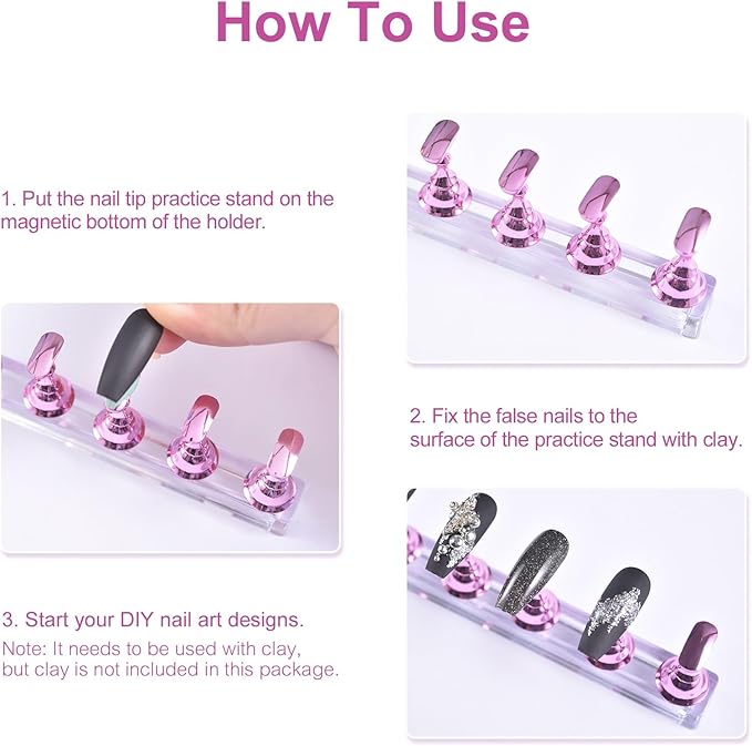 2 Sets Nail Stand for Press on Nails Art Display Practice Fake Nail Tips Holder for Painting Nails Stand Magnetic False Nail Practice Stand for Home DIY Nail Art and Nail Salon, Purple
