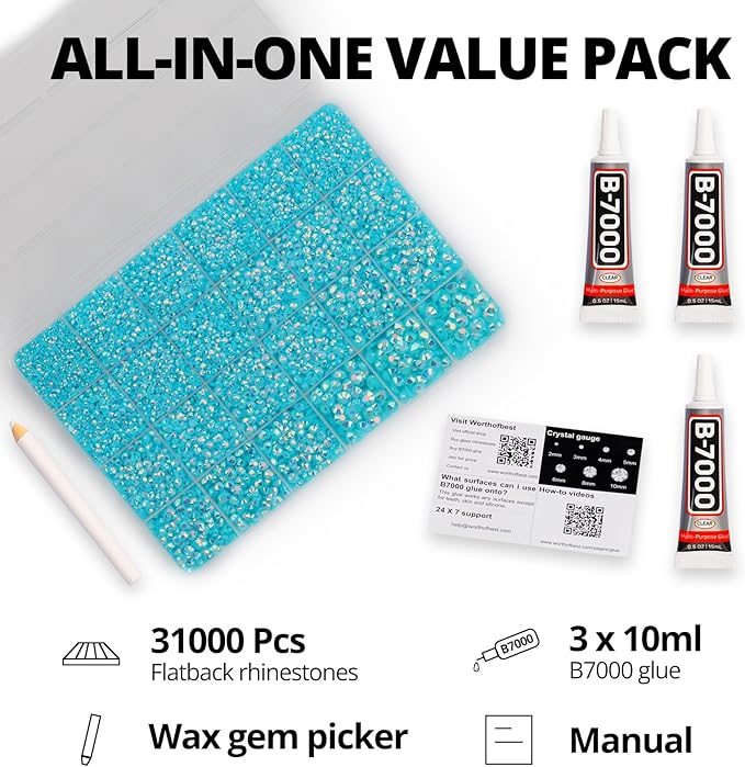 31000Pcs Teal Resin Rhinestones for Bedazzling, 2-6mm Mixed Sizes Turquoise Rhinestones, Bedazzled Flatback Blue Zircon Stones Gemstones Gems Crystal Jewels Diamonds for Crafting Clothes Crafts