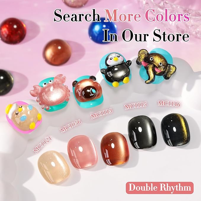 Double Rhythm Cat Eye Gel Polish with Magnet 15ML Glass Holographic Glitter Shimmer Translucent Sheer Color Salon Soak Off Magnetic at Home (Black Gold-MC1146)