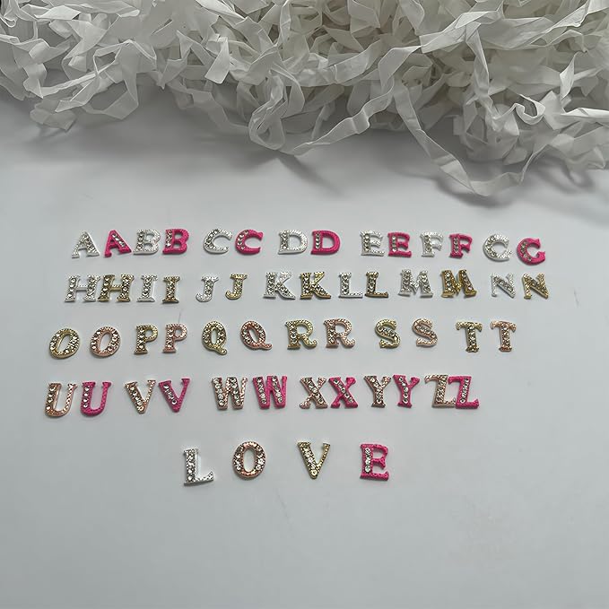 104 Pcs 3D Silver Gold Rose Gold Pink Nail Charms Letters Initial Charms for Nails Nail Letter Charms Alphabet Rhinestone Nail Charms for Nail Art Design Decoration DIY Craft