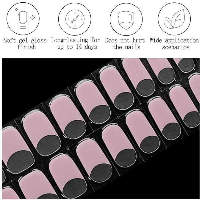 Clear Semi Cured Gel Nail Strips French Tip 20Pcs Dusty Pink UV Gel Nail Stickers Glossy Nails Polish Strips UV/LED Light Needed Self Adhesive Full Polish Nails Wraps for Women