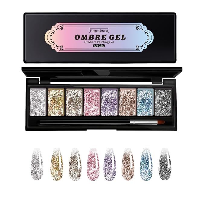 Finger Secret 8 Colors Ombre Gel Pat Nail Polish Set,Ombre Pigment for Nails, Pat Painting Gradient Blooming Gel with 50Pcs Nail Sponges for 14D Gels Nail Art can be Painted in Salon or Home Use