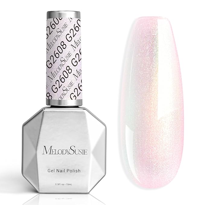 MelodySusie Shimmer Aurora Yellow Pink Gel Nail Polish, 0.5fl oz Soak Off UV LED Jelly Pink White Gel Polish Gift for Women Nail Art Manicure Salon DIY Nail Design Decoration at Home-G2608