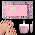 AILLSA French Tip Toe Nail Tips Press on, 150PCS Sharp Square Pre-Designed Fake Toenail Extension, 15 Sizes Berry Pink Acrylic Wearable Full Cover for Women Nail Art DIY