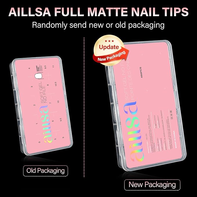 AILLSA Short Oval Nail Tips 450PCS Matte Full cover Nails Tips Acrylic Gel Clear No Need Filed Press on False Nail Tips Pre-Shaped for Nail Extension Fake Nail Tips Manicure 15 Sizes