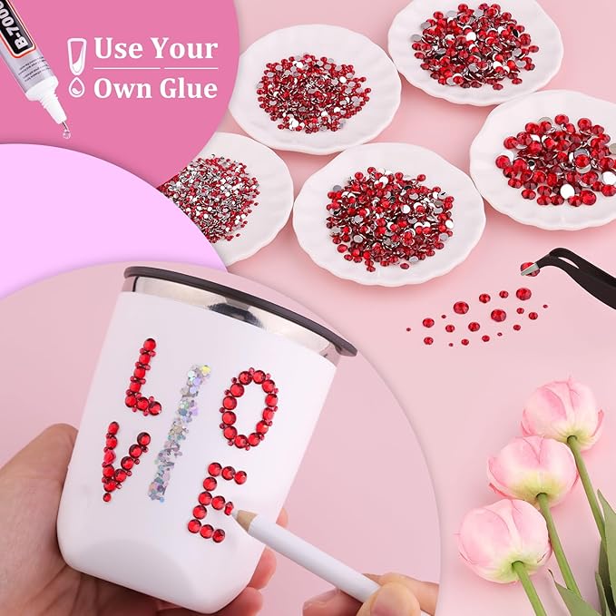 Resin Rhinestones for Crafting, 2 Boxes Red Flatback Crystals for Bedazzling Crafts DIY Nail Art Decoration, Non Hotfix Bulk Gems for Tumbler Shoes Clothing Fabric Face Makeup