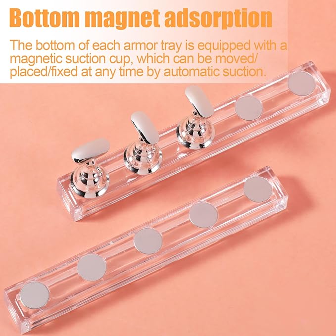 Nail Stands Acrylic Nail Art, 2 Set Magnetic Nail Tips Practice Holder Nail Crystal Holder for Nail Art with Reusable Adhesive Putty Nail Stand for Press On Nails DIY Painting(Silver)