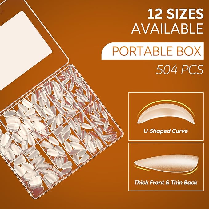 Nicedeco Gel Nail Tips Medium Almond Etch X Nail Tips, 10 Sizes 500 PCS Matte Full Cover False Nails Clear Acrylic Nails Glue on Nails - 017