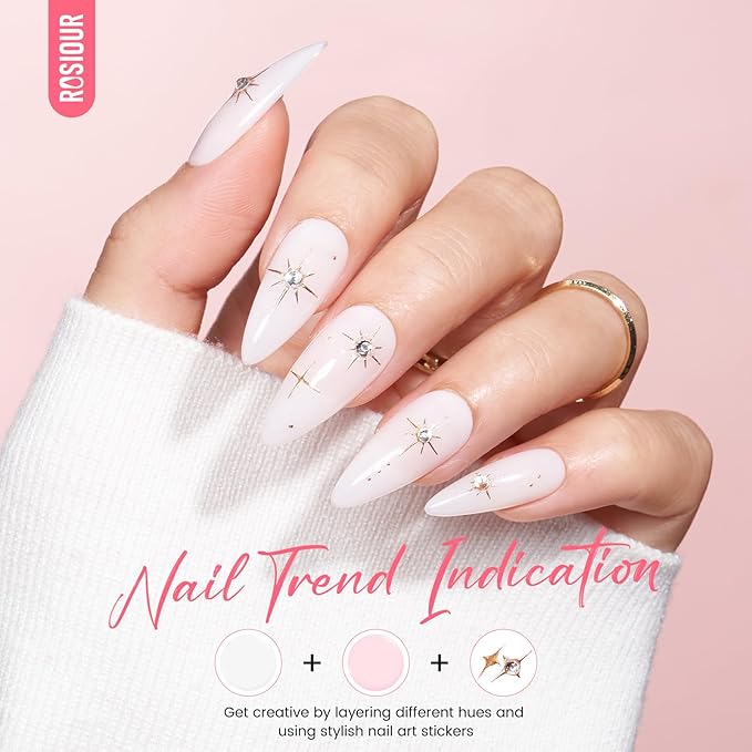 TPO and HEMA Free Gel Nail Polish Kit with U V Light - Milky White Nude Pink Orange at Home Gel Manicure Kit with Base & Top Coat Chrome Nail Powder Set - 4 Colors Nail Art Starter Gift for Women Girl