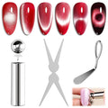 Nail Magnets for Cat Eye Gel Polish, Ball & Cylindrical Magnets with French Tip Metal Plate and Ring Plate for Halo, Glass Bead & French Cat Eye Effects, Manicure Magnetic Tool Kit