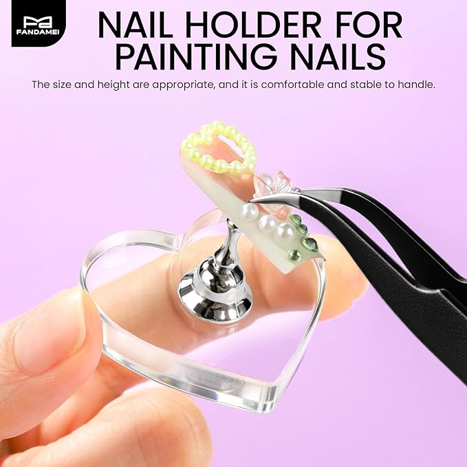 Fandamei Nail Holder, 2 Set Nail Holders for Painting Nails, Nail Stand for Press on, Press on Nail Stand for Practice, Magnetic Acrylic Nail Display Holders for Nail Art with Double-sided Tape