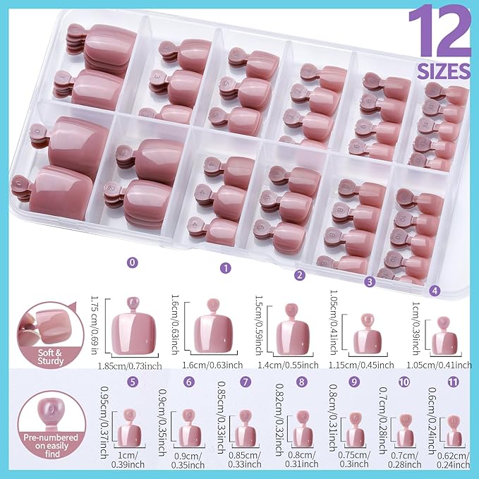 Teenitor Press on Toenails for Women with Glue, 120cps Coffee Toe Nail Press ons Fake Toe Nails Tips, Toe Press on Nails Short Square Toenail Press Ons, Acrylic Toe Nail Kit