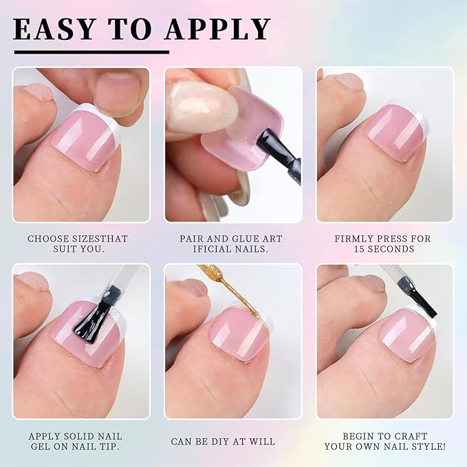 Ombre Press On Toenails - 240Pcs False Nails for toe, White Nail Tips Pink White Gradient Soft Gel False Nail Tips Salon Perfect Fake Nails Kit Extensions DIY