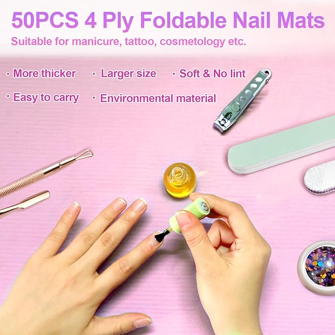 Disposable Nail Mats 50pcs Nail Paper Sheets for Nail Tech 4 Ply Foldable Waterproof Nail Mat Nail Art Accessories for Salon Manicure Tattoo 13" x 18"