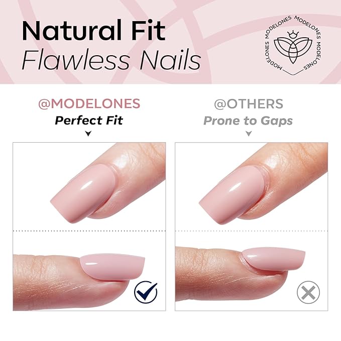 Modelones Soft Pink Press on Nails, Spring Short Square Fake Nails, Semi-Transparent Reusable Nail Kit with Nail Glue Adhesive Tabs Mini Nail File, Nails Press Ons 32Pcs16 Sizes, Women Girl Gift